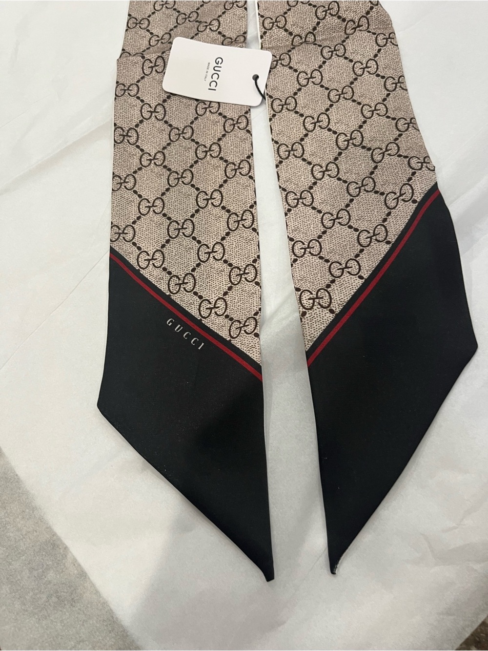 Gucci Beige & Black GG Pattern Silk Scarf Tie - Picture 3 of 4